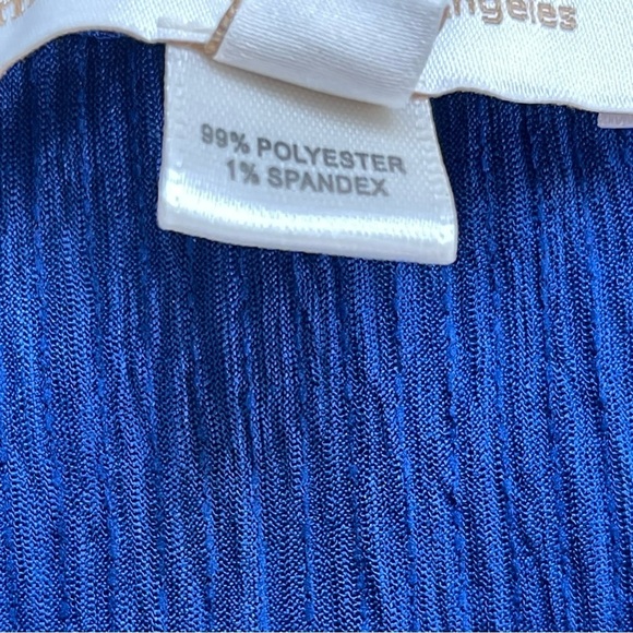 Monteau Blue Crinkle Jumpsuit Women’s Size S Belted Sleeveless Wide Leg - Picture 9 of 9